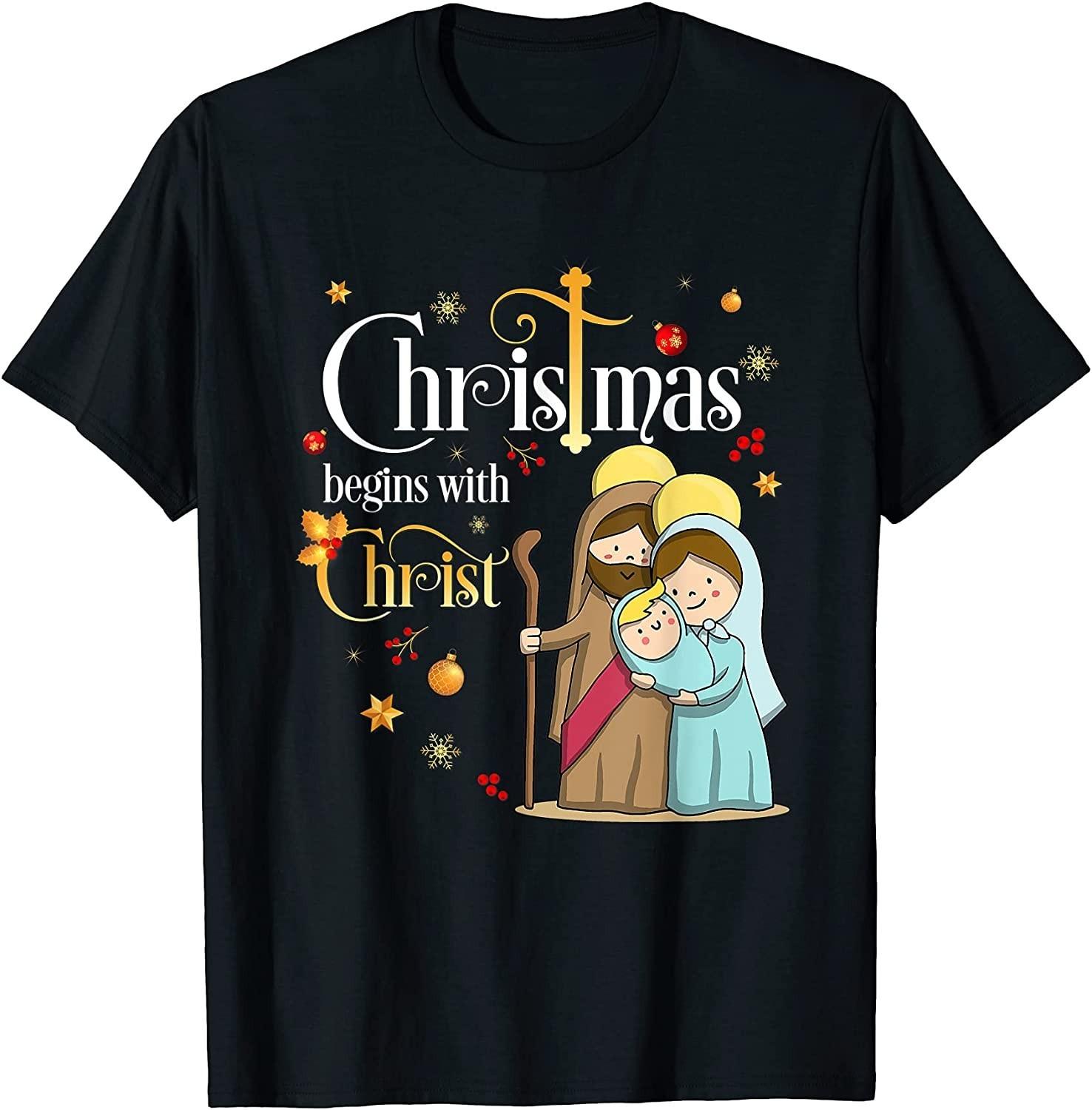 NEW! Christmas Begins With Christ Christian Jesus Holiday Tee M