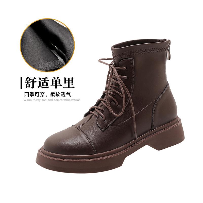 Inner heightening platform Martin boots women's new autumn British style brown elastic thin soft leather leather short boots