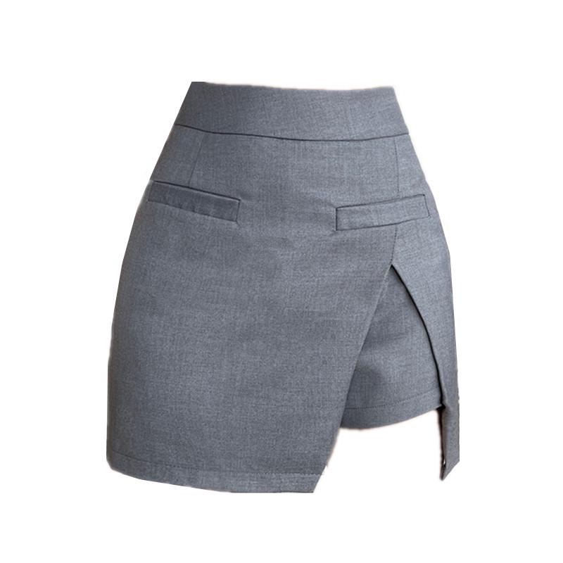 2024 Women's High Waist A-line Skirt with Irregular Slit & Built-in Shorts