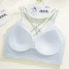 Double shoulder straps, cross back bra, seamless fixing cup, gather and pull side to close and prevent sagging.
