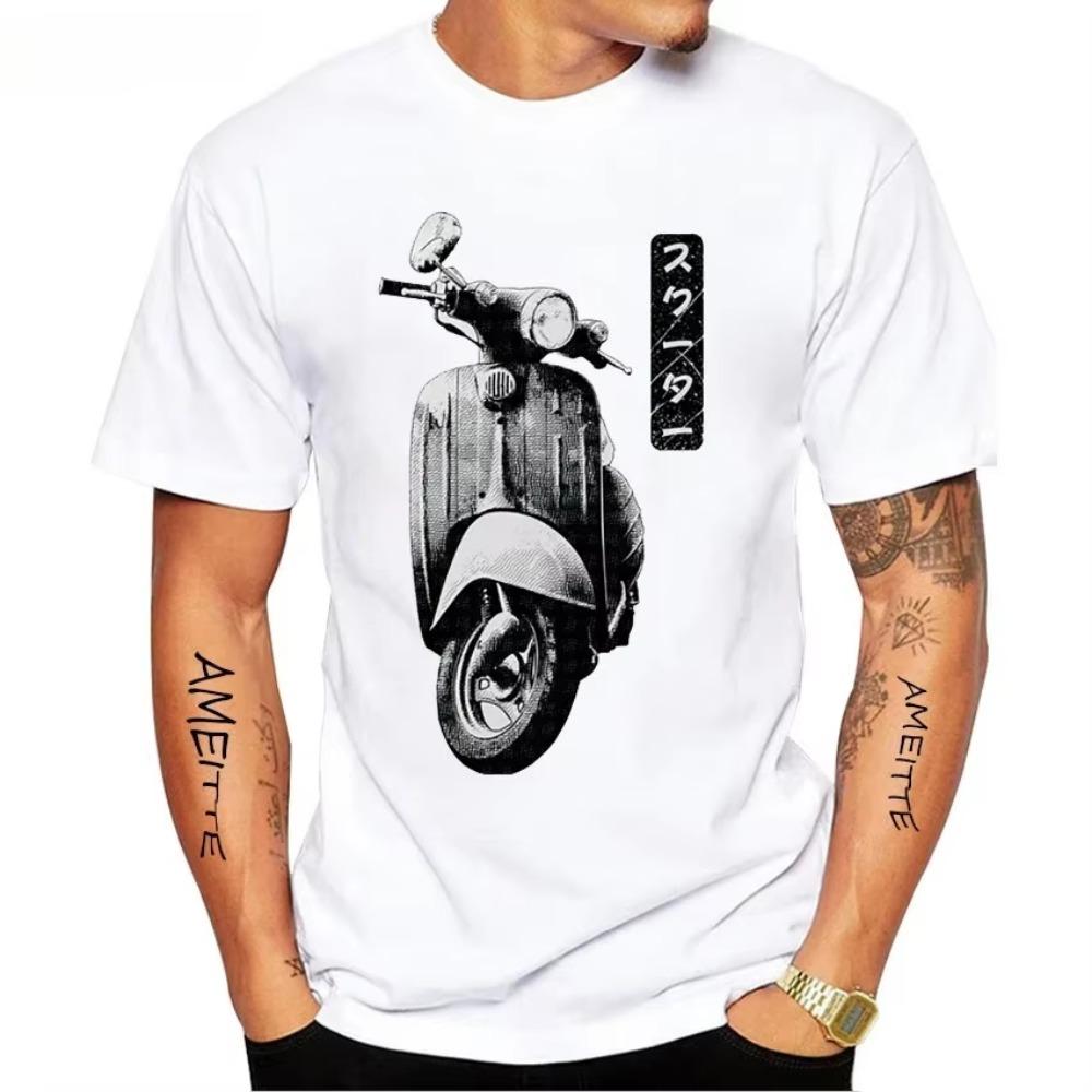 Hip Hop Garçon Décontracté Hauts BlancsStyle Homme Vintage Nouveau Été Homme Manches Courtes Rétro Classique Vespa Italie Scooter Imprimé Artistique T-Shirt