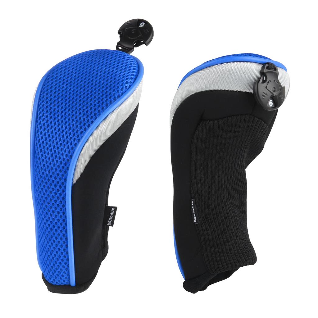 Andux Golf Hybrid Club Head Covers Set of 2 with Replaceable Number Tags (BlackBlue)