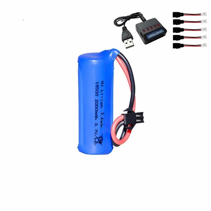 High Capacity 3.7V 18500 2000mAh RC Cars Rechargeable Lithium Ion Battery Cylindrical with SM JST Plug With Charger