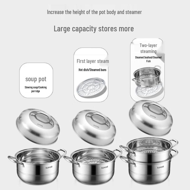 SUPOR 28cm 304 Stainless Steel Multi-Stove Steamer with Glass Lid