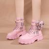 Herbstmode Stiefeletten Dicke Sohle Runde Spitze Schnalle Kleine Ledertasche Kurze Stiefel Bequeme Damen Zapatos Mujer