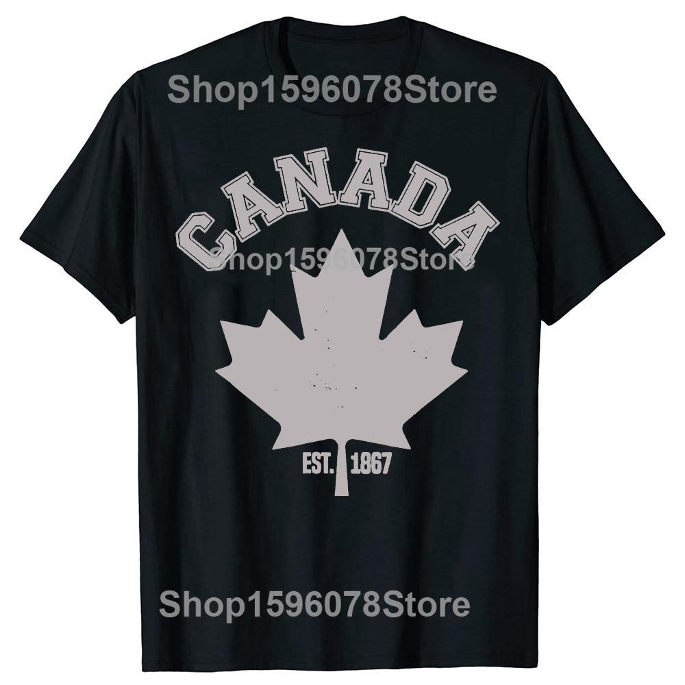 Lustiges Kanada EST 1867 Ahornblatt Flagge Liebe Grafik T-Shirt Herren Damen Hip Hop Übergroßes T-Shirt 100% Baumwolle Komfort T-Shirts