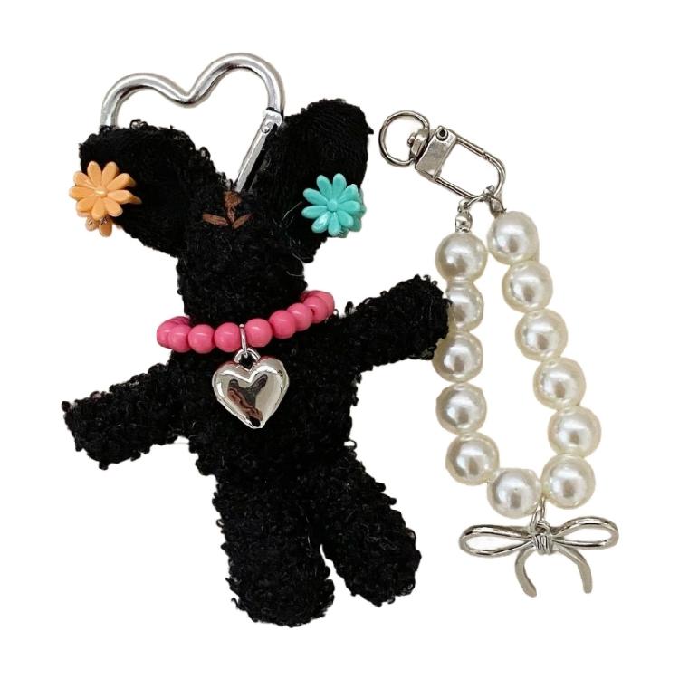 

Fashionable Rabbit Keychain Handmade Plush Animal Pendant Keyring for Women Stylish Key Chain Bag Accessory чорний
