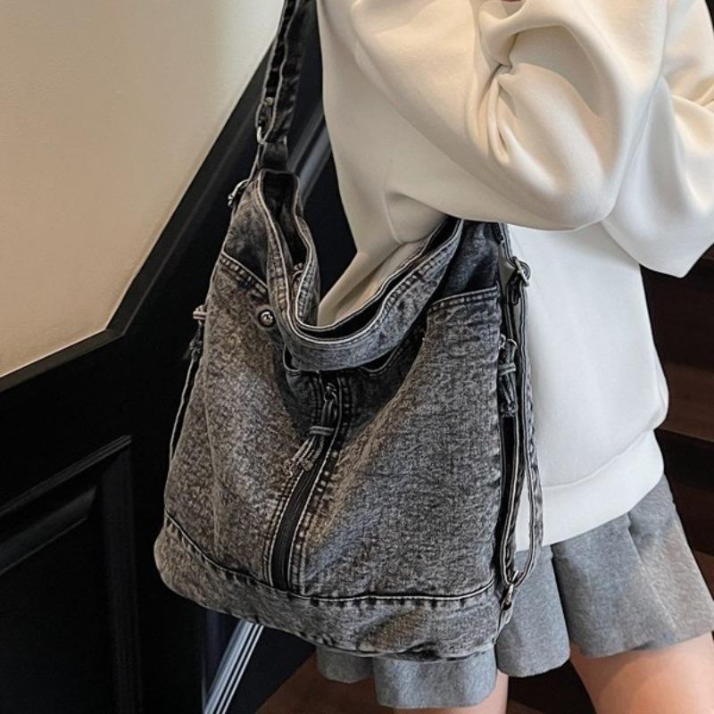 Denim Messenger Bag Women's Lazy Style Retro Simple Shoulder Bag Large Capacity Travel Backpack Commuter Women's Bag