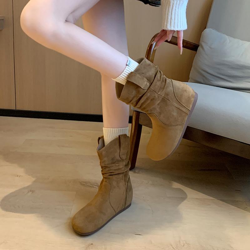 

Fat sister pile boots inner height increase short boots thick legs big tube circumference western Martin boots large size women s shoes 44