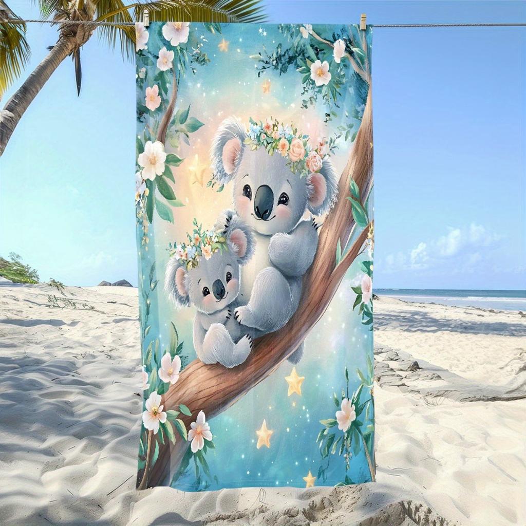 Koala Beach Towel Floral Wreath Cute Animal Print Quick Dry Microfiber Soft Bath Towel For Kids Adults Summer Vacation Travel