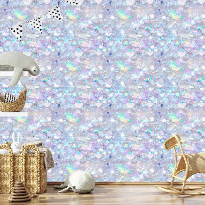 Iridescent glitter azure and light gray wallpaper 50x1000