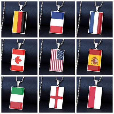 Rechthoekig Roestvrij Staal Verenigde Staten Spanje Vlag Hanger Ketting met Doosketting Voor Mannen Vrouwen Epoxy Nationale Vlag Sieraden