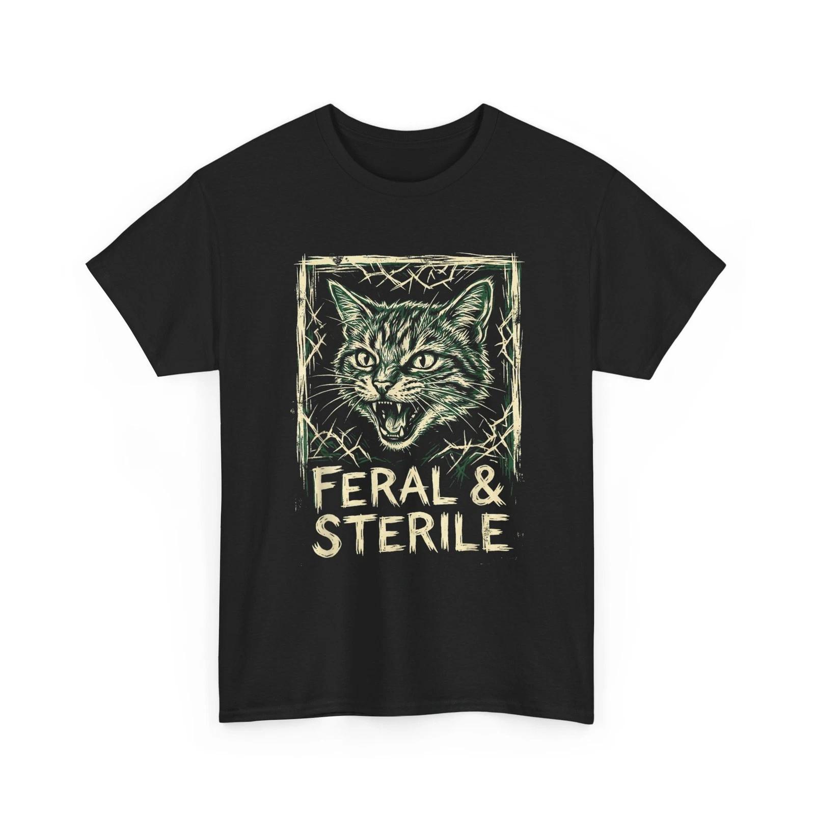 Feral & Sterile Cat T-Shirt, TNR Advocate Wild Feline Grunge Art Shirt S