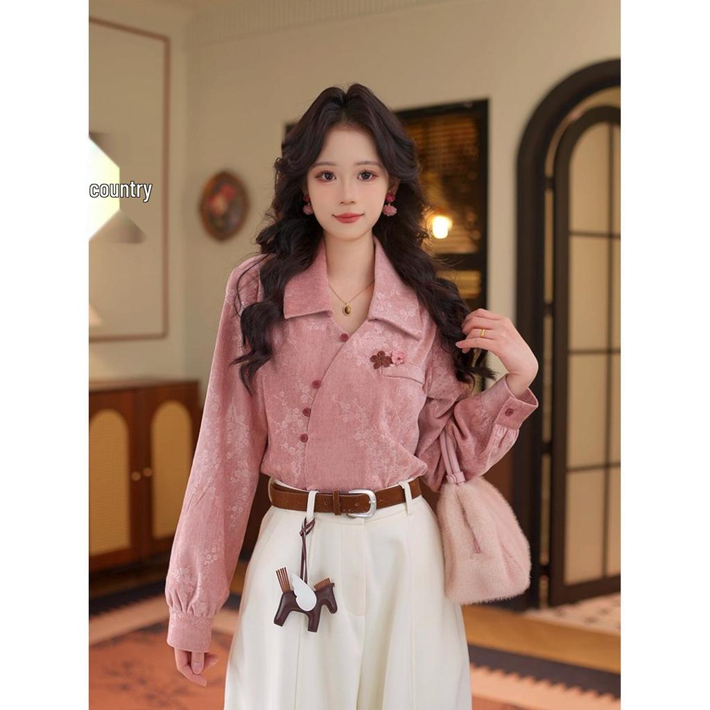 Women's Retro Irregular Long Sleeve Shirt Top for Autumn/Winter 
