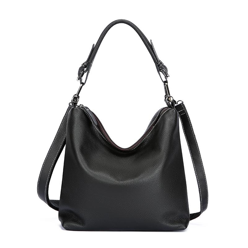100% Genuine Cowhide Leather Tote Bag for Women Large Capacity Soft Shoulder Handbag Luxury Solid Color Sac