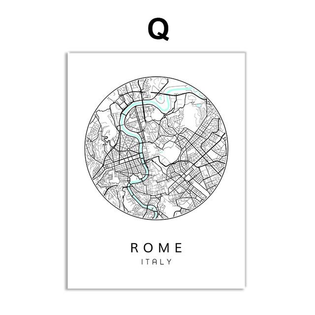 Nordisches minimalistisches Leinwandbild, Weltkarte, Poster, Bosten Landon, New York City, Wandkunst, Heimdekoration, Zitate, kein Rahmen