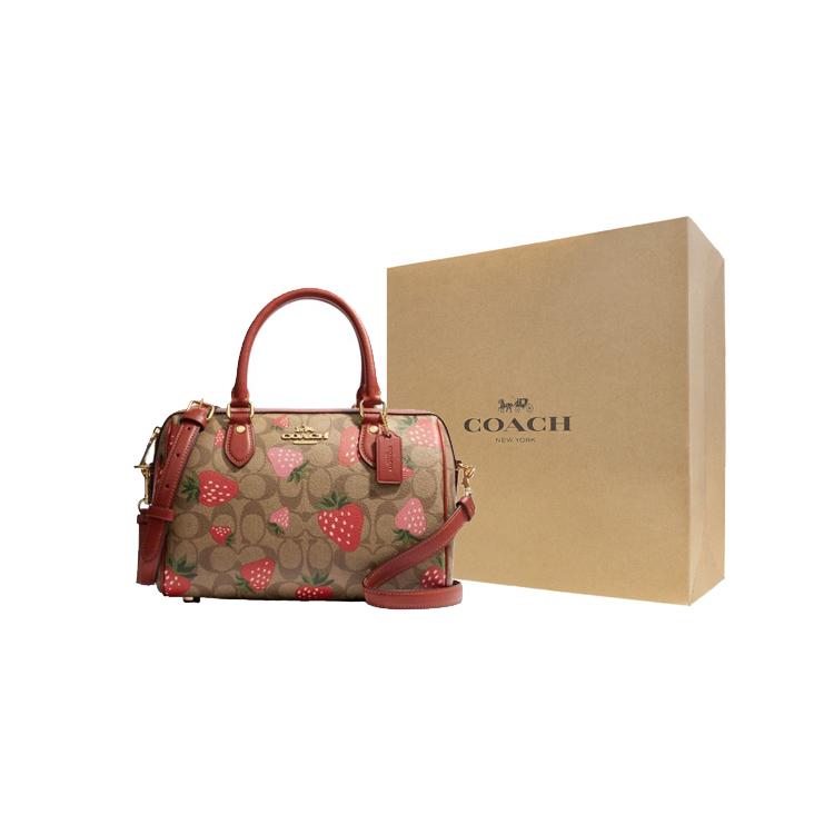 New COACH Rowan Coated Canvas With Leather Shoulder Bag, Crossbody Bag, Handbag Medium Size Women's Red & Brown CH511-IME7V