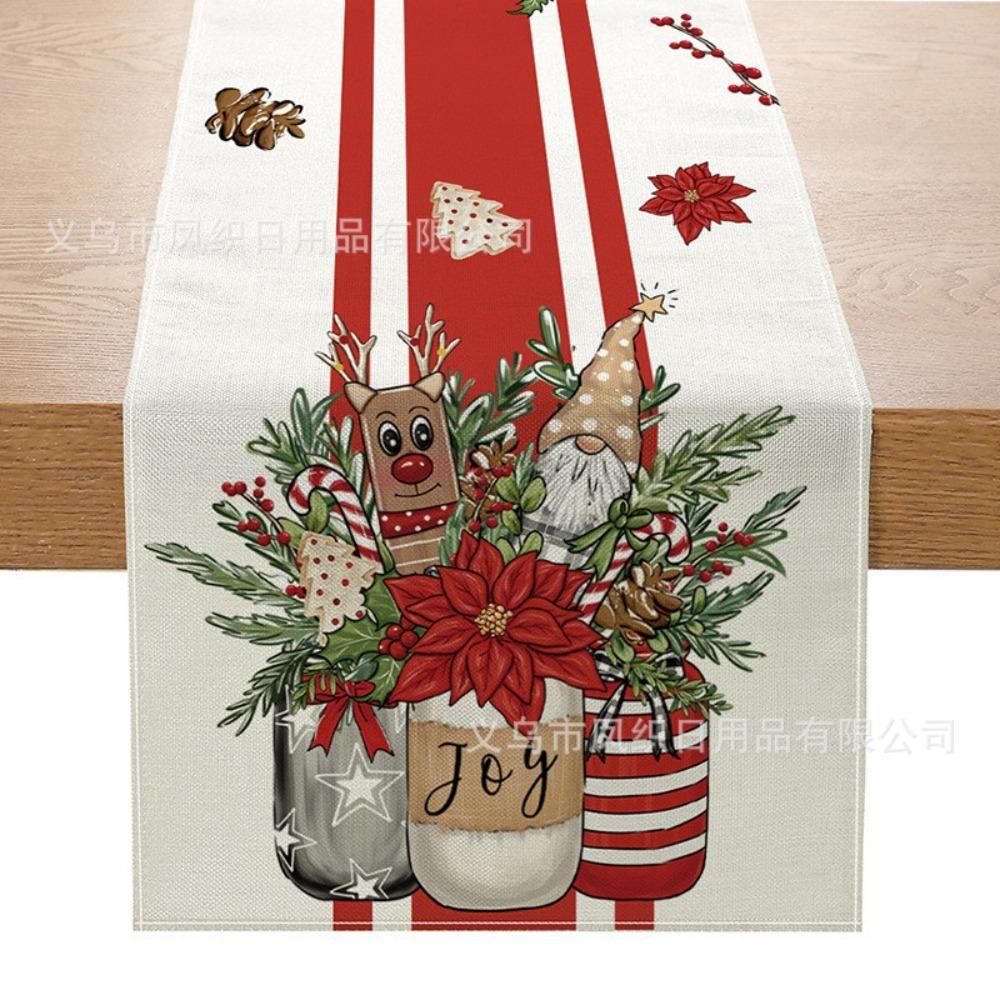 Christmas Table Runner Winter Snowman Santa Print Dining Table Mat for Holiday Decor