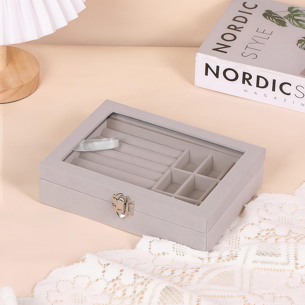

High end storage box, earring accessory box, ring, watch, bracelet portable integrated jewelry box, empty box.zwq серый