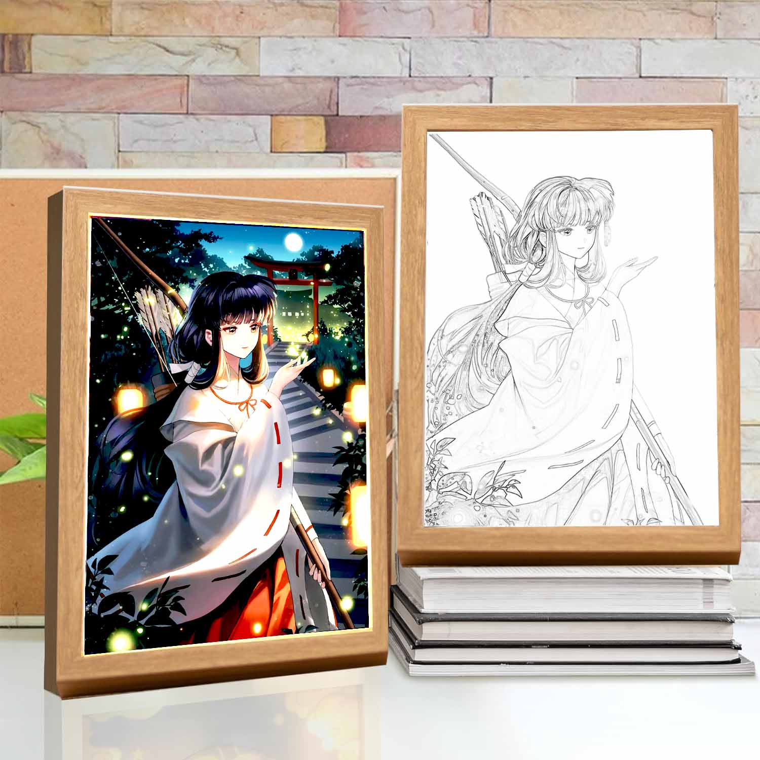 

Anime Figure Inuyasha Light Painting Photo Frame Led Night Home Bedroom Bedside Table Decoration Christmas Gifts Moon Lamp Poseable Articulated Scale USB