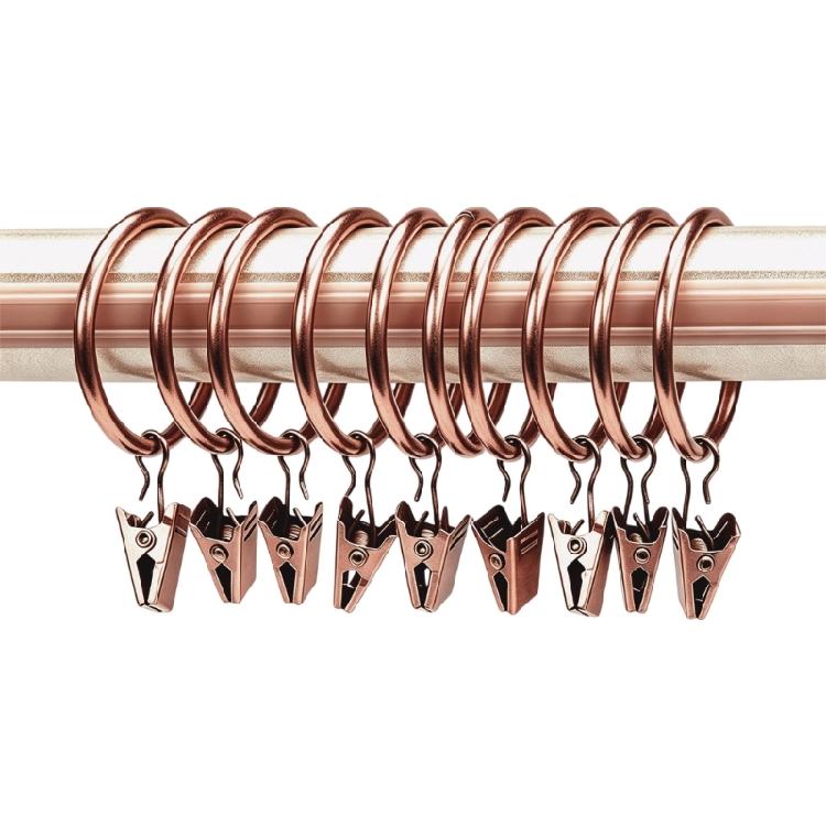 Pack of 10 Multipurpose Metal Curtain Rings with Clips 25 mm Interior Diameter for Curtain Rod, Drapery Hangers Easy Installation for Home Decors