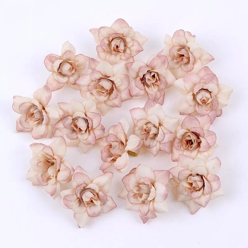 10Pcs Artificial Flower 4.5cm Silk Rose Head For Wedding Home New Year Decoration DIY Garland Scrapbook Gift Box Craft Flowers