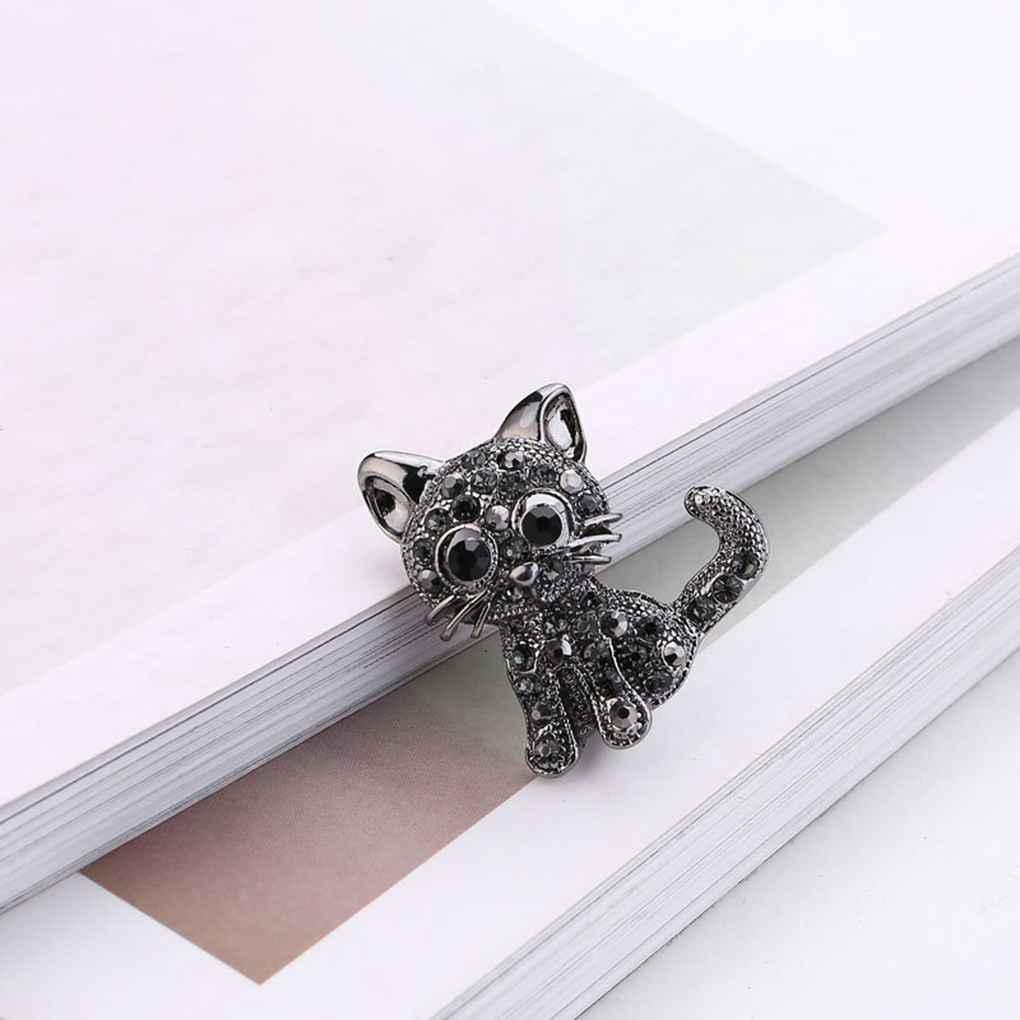 Women Lovely Style Sparkling Crystal Rhinestone Brooch Girl Cartoon Cat Scarf Pin Breastpin Wedding Jewelry Gift