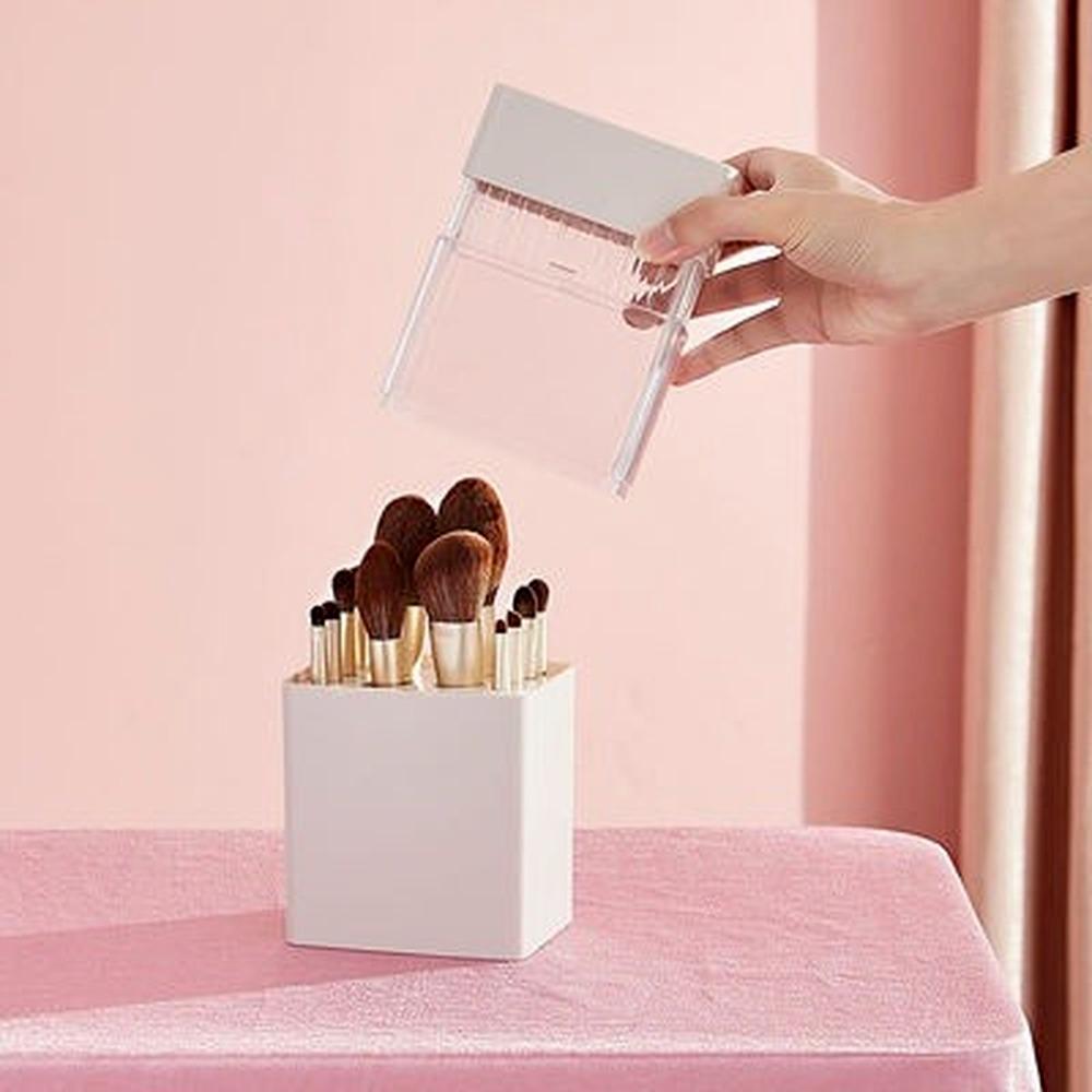Praktischer Make-up-Pinselhalter-Organizer für Kosmetik-Make-up-Organizer, Lippenstift-/Bleistift-Aufbewahrungsregal, staubdichte Aufbewahrungsbox