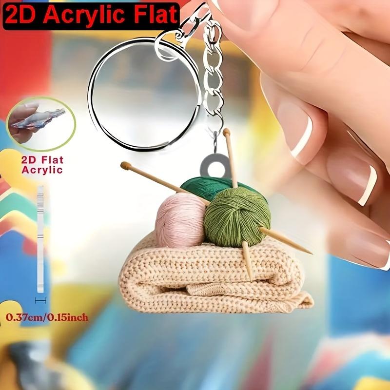2D Flat Acrylic Playful Keychain Perfect Gift Simple Key Ring Car Home Keys Knitted Yarn Ball Pattern Novelty Key Holder
