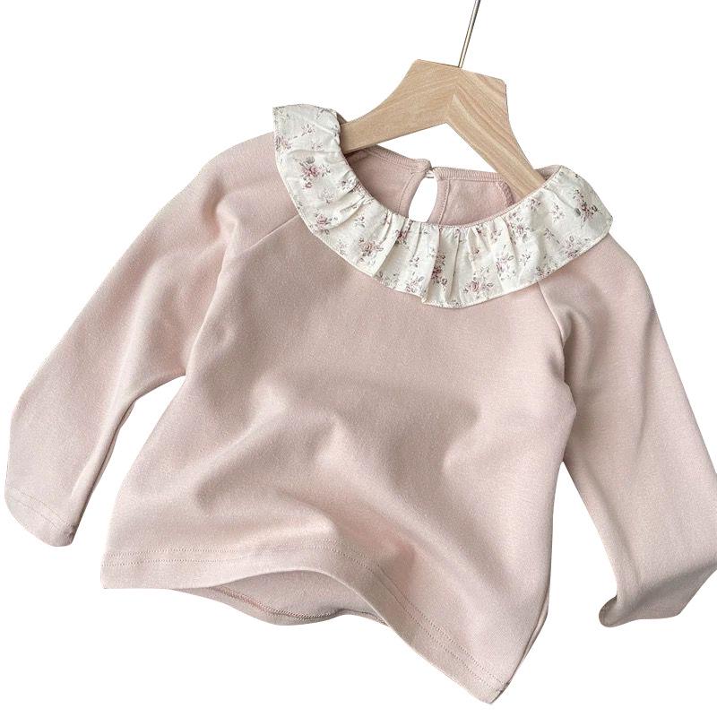 Korean Style Floral Ruffle Collar Long Sleeve Toddler Girls' T-Shirt