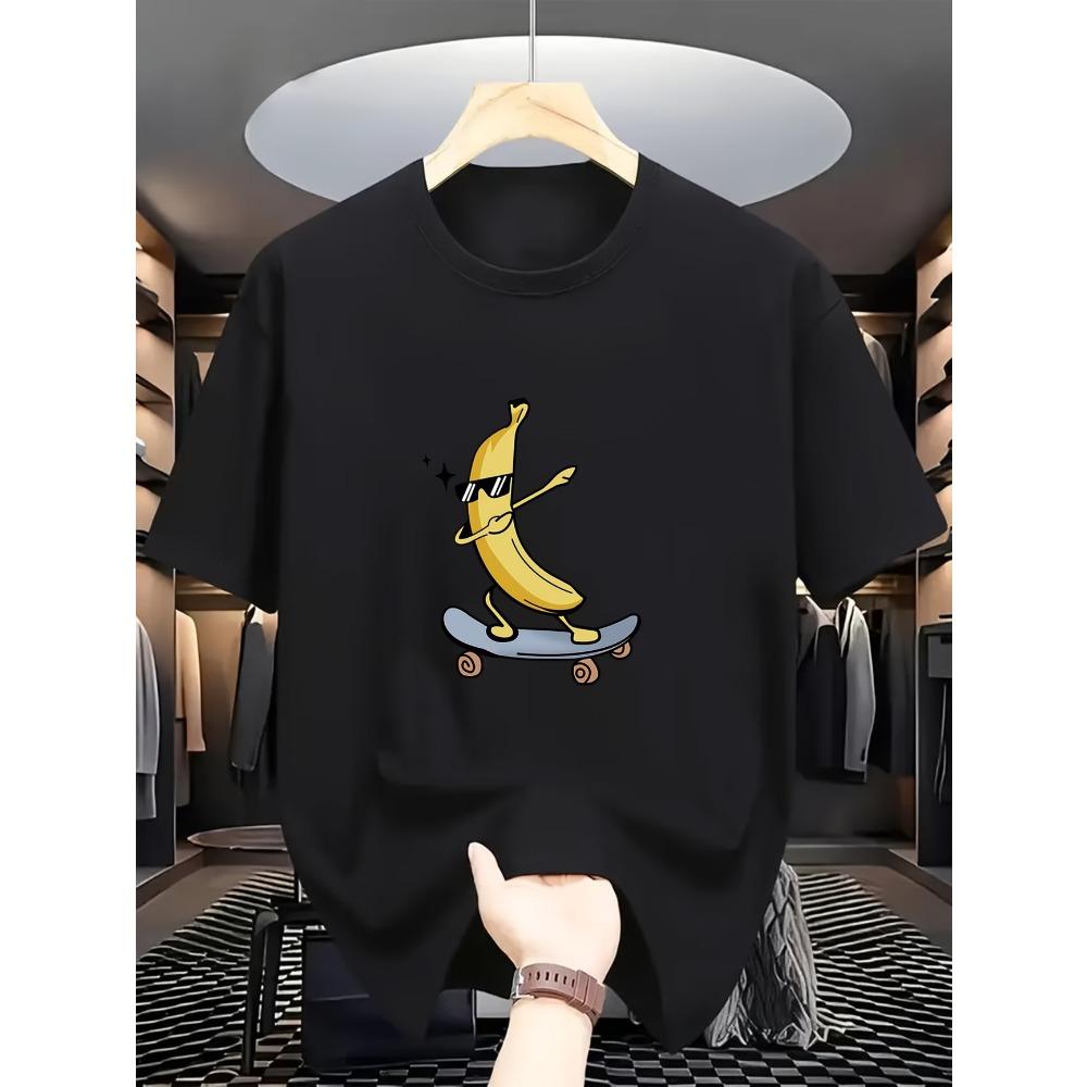 T-shirt per bambini con stampa di pollo cartone animato e banana, girocollo, manica corta, casual, sportiva, alla moda, abbigliamento per ragazzi e ragazze, top