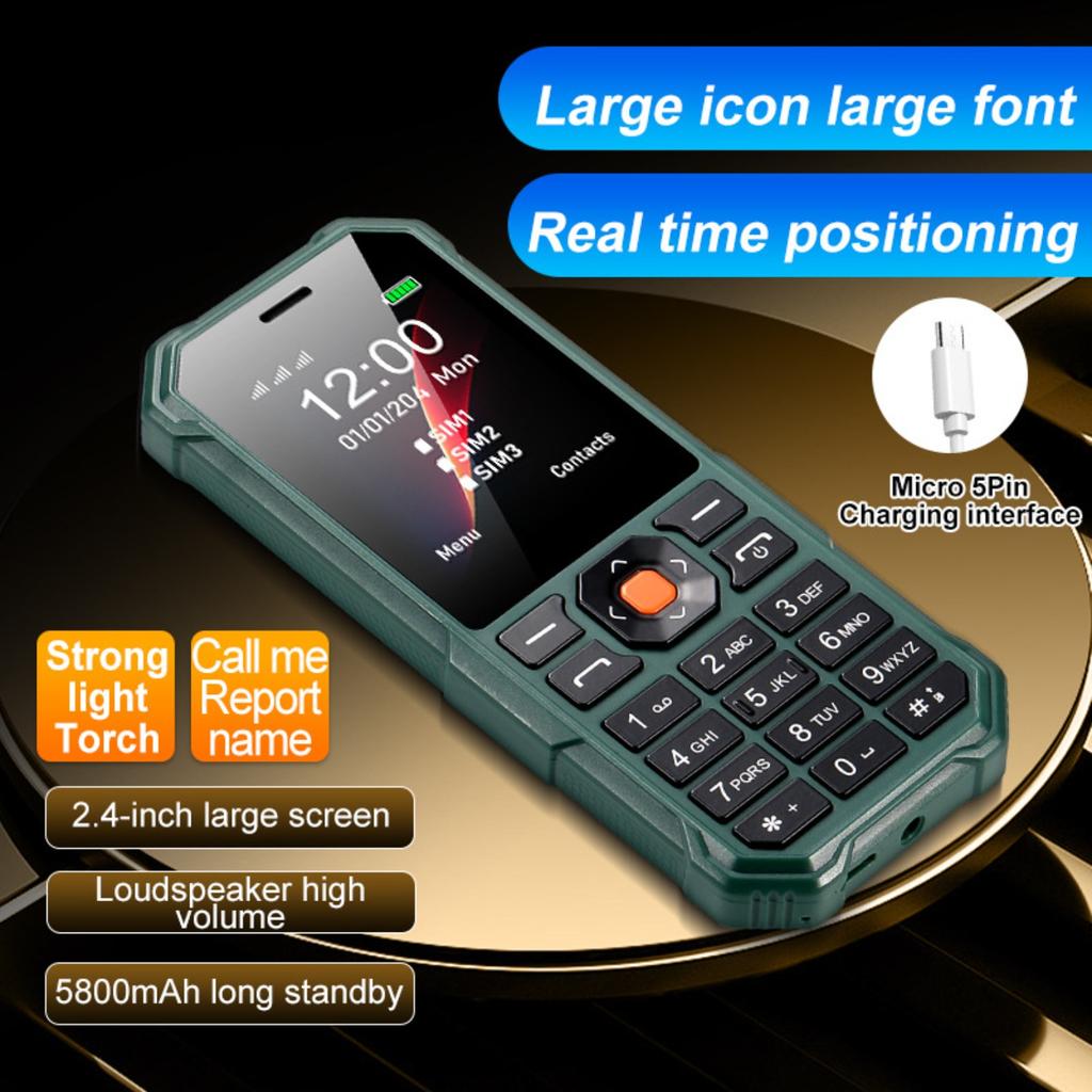 Rugged Feature Phone,2.4 Inch Screen,Triple SIM 3 Standby,Large Capacity Battery,Loud Speaker Physical Keypad Mobile Phone for Outdoor & Daily Use