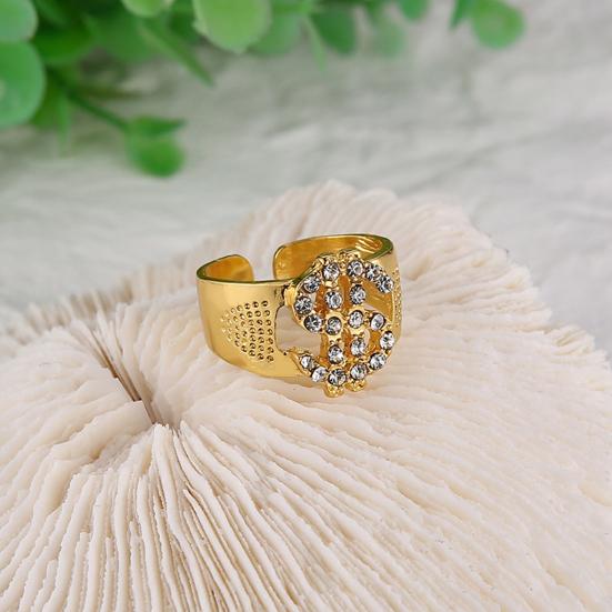 

Кольцо Yousheng Unisex со стразами, декорированное денежным знаком, полированное, с полым отверстием, в стиле хип-хоп, регулируемое, с открытой пряжкой, для вечеринок, для взрослых золотистый