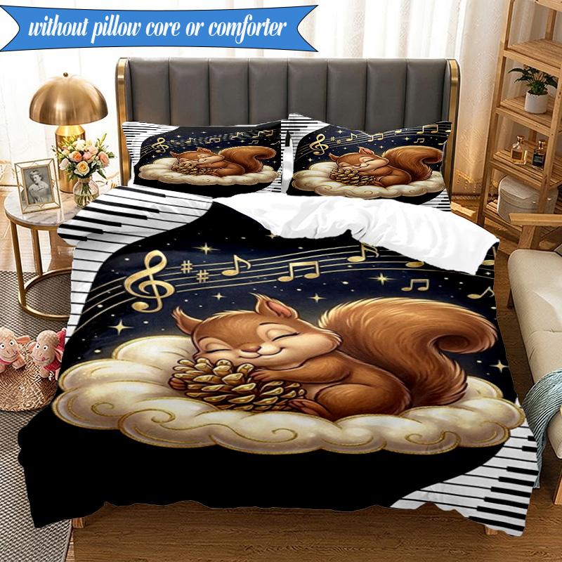3-teiliges Bettwäsche-Set ' Eichhörnchenträume im Mondlicht', Enthält 1 Bettbezug und 2 Kissenbezüge, Perfekt für Schlafzimmer, Wohnheim, Weihnachtsgeschenk für Fans