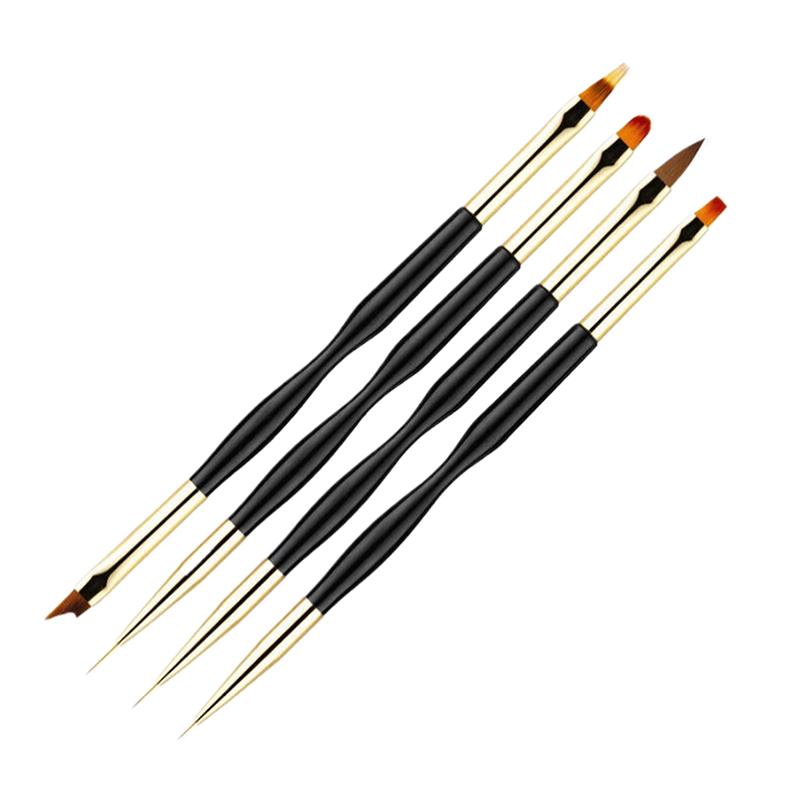 

4Pcs Dual-Ended Nail Art Brushes Set Professional Gel Polish Liner Acrylic Nail Brush for Flower Painting Drawing Manicure Tools чорний