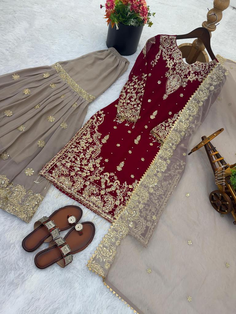 Indian Bollywood Party Wear Sharara Salwar Suit Women Bollywood Faux Georgette Salwar Kameez