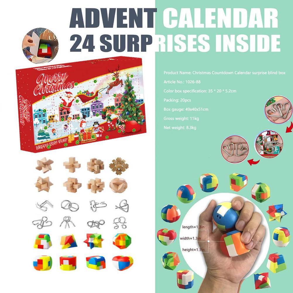 Vánoční adventní kalendář Kovové drátěné plastové puzzle Vánoční odpočítávací kalendář 2024 s 24ks hlavolamová hračka Nový rok dárek