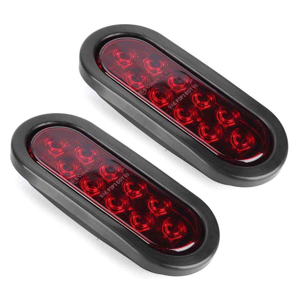 Side Marker Lights,Qiilu Side Marker Lights,2pcs 10 LED Side Marker Lights 6" Red Oval Waterproof Truck Tail Lights Surface Mount