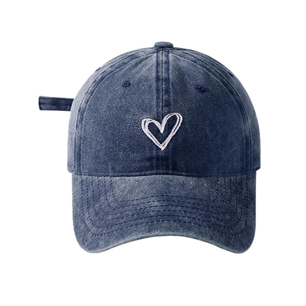 Versatile Peach Heart Embroidery Washed Old Spring And Summer Baseball Hat Women's Thin Couple Soft Top Cap Men's Tide