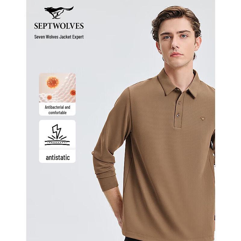 SEPTWOLVES Men's Casual Long Sleeve Polo Shirt