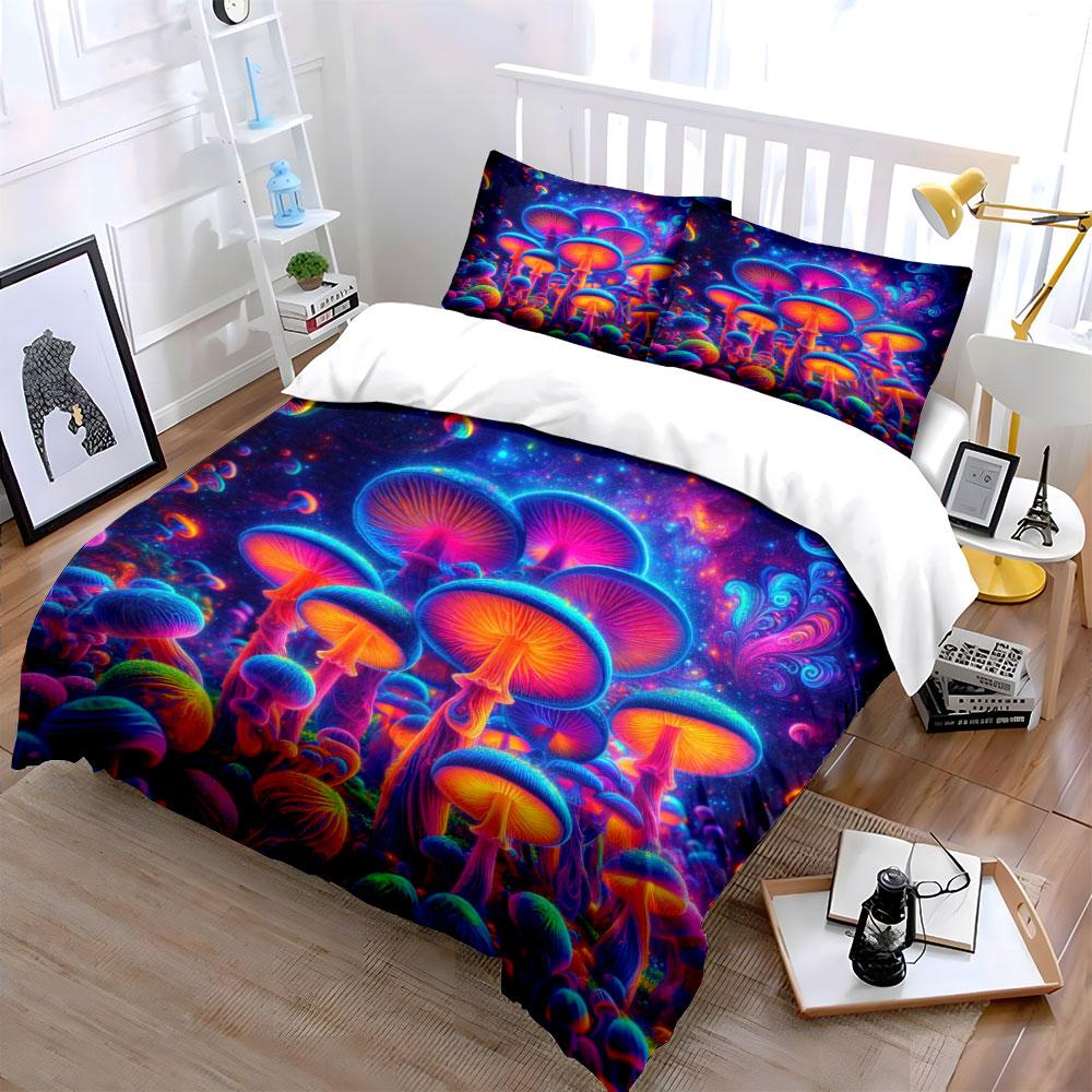 "Colorful Neon Mushroom Pattern" Bedding Duvet Cover Set Duvet Cover Pillowcases (1 * Duvet Cover 2 * Pillowcases, Without Duvet Insert)