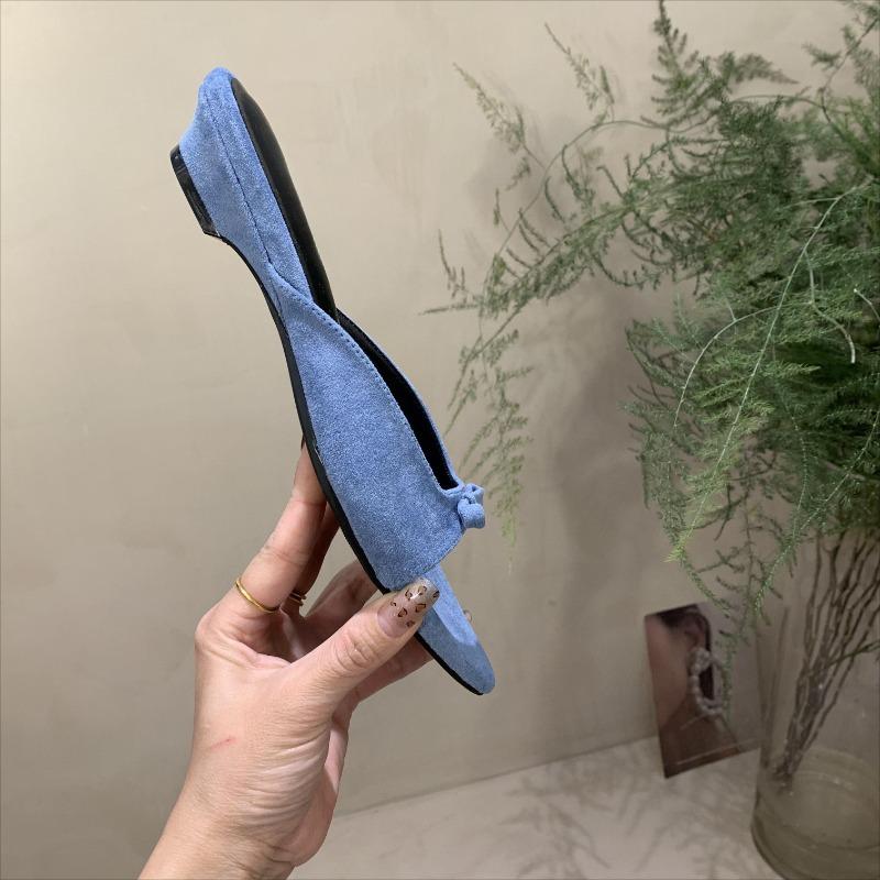 Fashion Suede Pointed Sandals and Slippers Women Wear 2025 New Bow Temperament Low-heeled Open-toed Sandals Muller Shoes In Summer.
