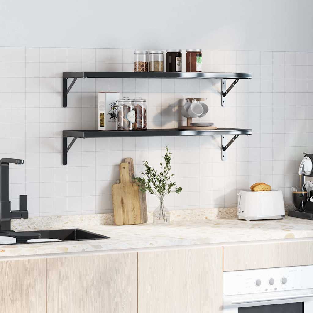 Shelf Brackets 4 pcs 30 x 2.5 x 15.5 cm Black Stainless Steel