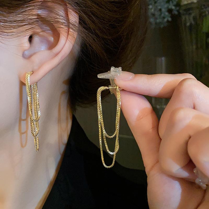 Silver Color Multi-Layer Chain Earrings Long Tassel Piercing Trend Copper Drop Earring Female Ear Accessories Gifts