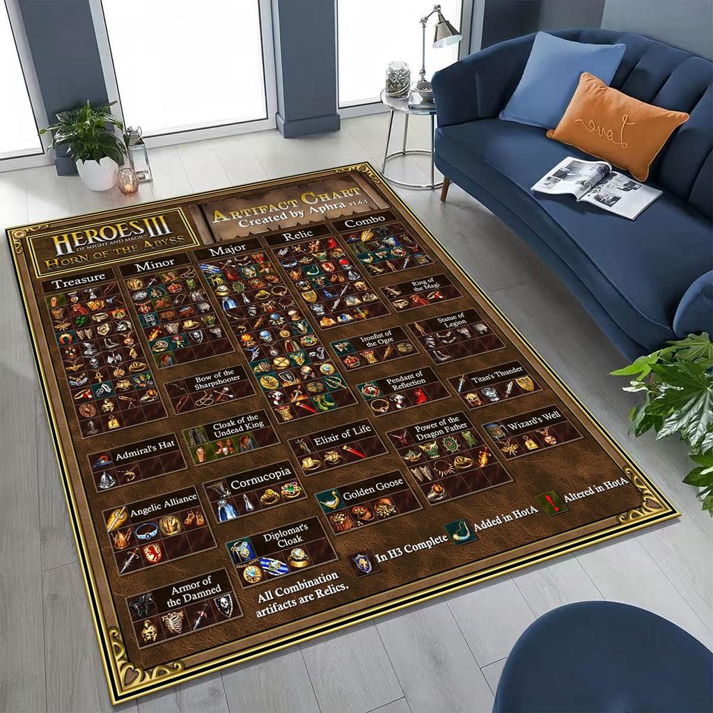 Retro Heroes of Might and Magic Map Games Art Rug for Bedroom Living Room Sofa Home Doormat Decor,Large Kids Non-slip Floor Mat