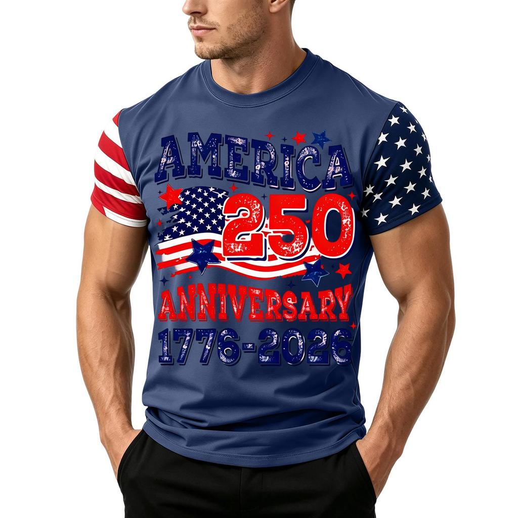 Men's Independence Day Flag Print Short Sleeve T-Shirt, Loose Casual Daily Summer Tops
