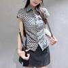 Retro Kariertes Kurzarmhemd für Damen Sommer Neues Temperament Hemd Slim Fit Top
