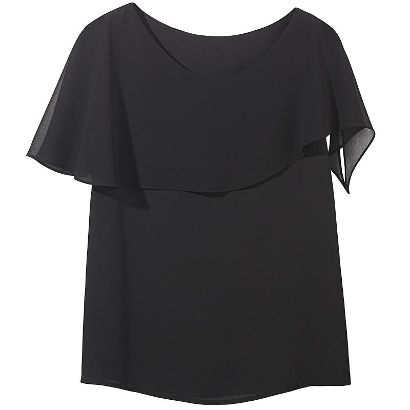 Aiyimaiyi 2023 Summer Chiffon Short-Sleeve Women's Slim Fit Belly-Covering Top