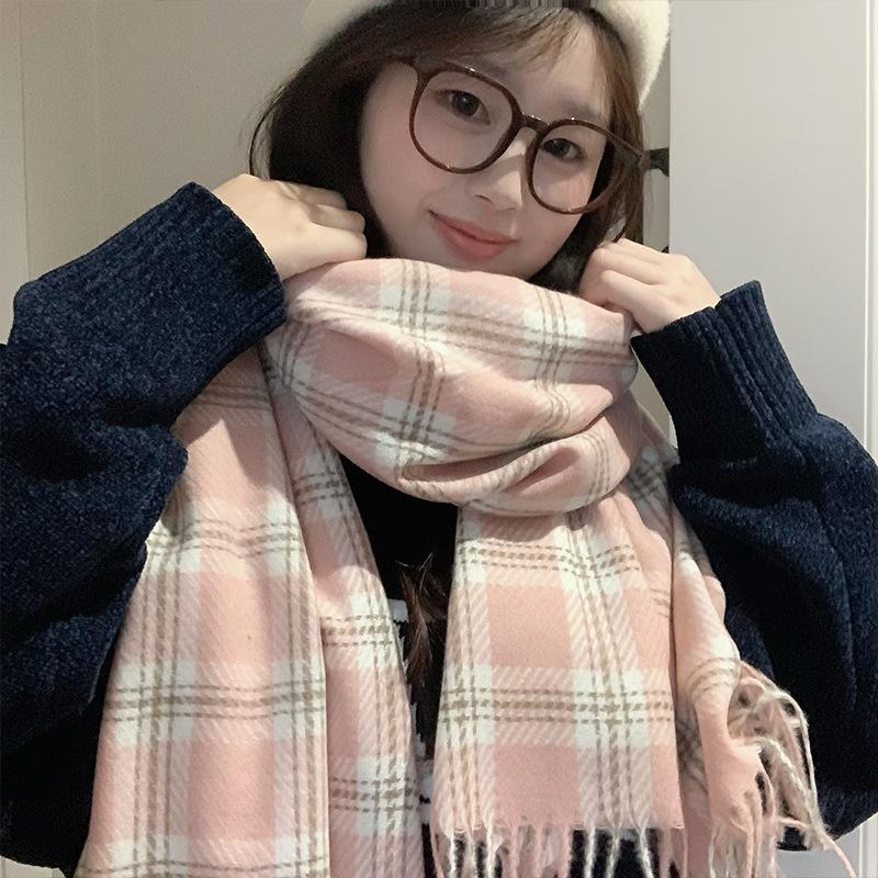 Korean Atmosphere Scarf Women's Winter Imitation Cashmere Plaid Warm Scarf Thickened Student New