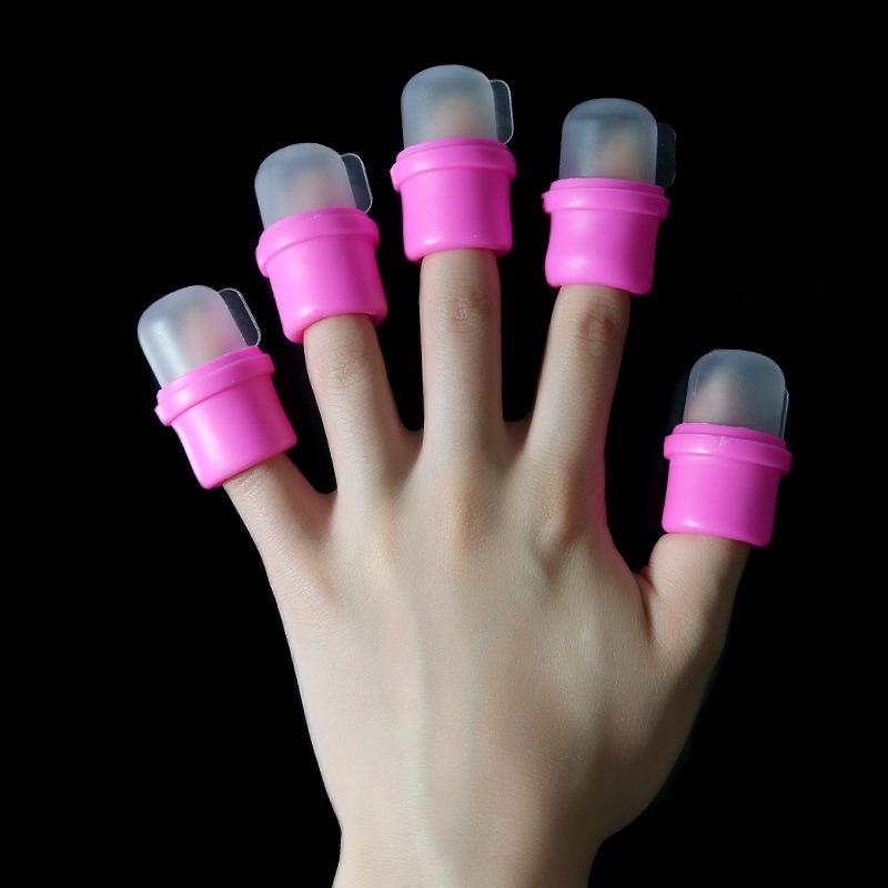 Nail Art Gel Polish Remover Silicone Clips - 10pcs Finger Sleeves & Soak Off Pads